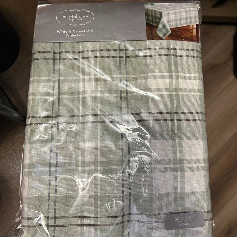Winter's Cabin Plaid Tablecloth 60" x 120" Oblong **NEW**